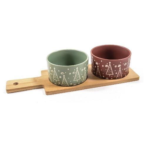 Set coppette Ceramica 2 pz con base bamboo 34x12 cm CHRISTMAS Colori assortiti 32144
