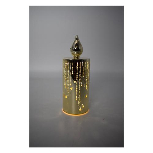 Candela decorativa Natale Stelle traforate effetto flash Oro D3854