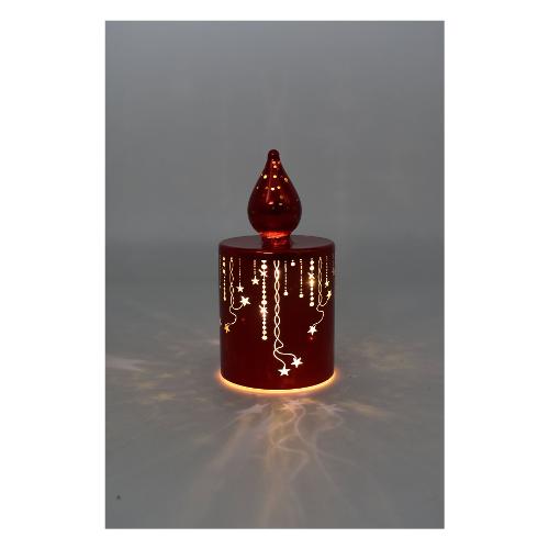 Candela decorativa Natale Stelle traforate effetto flash Rosso D3855