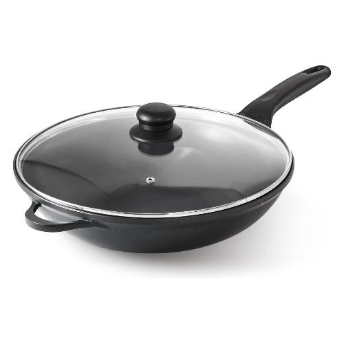Wok Alluminio antiaderente 1 manico con coperchio (32cm) Nero V821172W3202