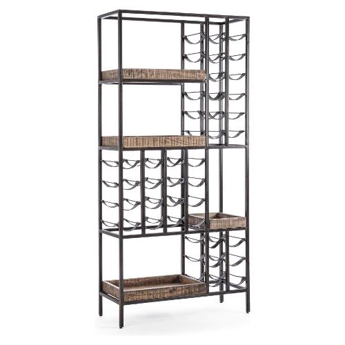 Porta bottiglie 40 posti + 4 ripiani vassoio ELMER Nero e Acacia 0746759