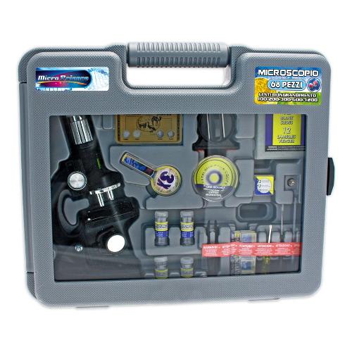 Microscopio giocattolo metallo valigetta e 68 accessori PLASTIART 74213