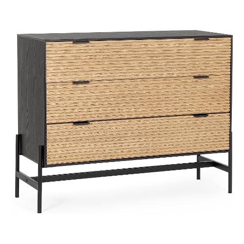 ALLYCIA Cassettiera 3 Cassetti Nero e Naturale (105cm)