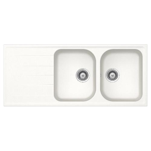 Lavello 2 vasche (116x50cm) LITHOS Bianco assoluto Ruvido opaco LITD200A01N