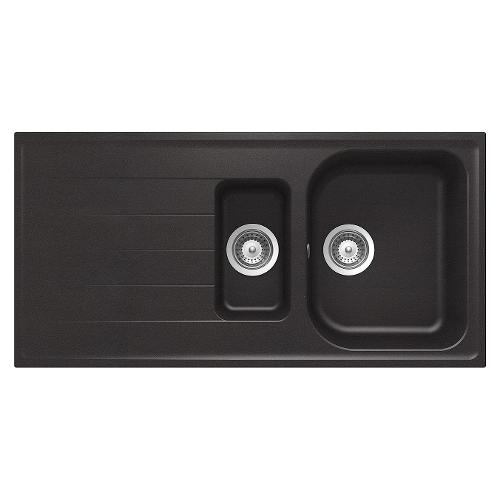 Lavello 1 vasca e mezza (100x50cm) LITHOS Nero assoluto Ruvido opaco LITD150A13N