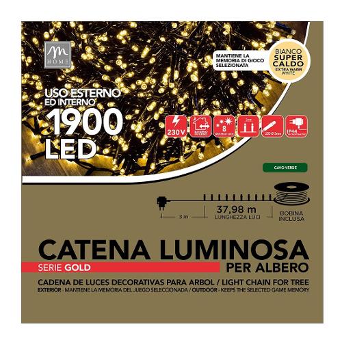 Filo luci Natale 8 Giochi di luce (4500cm) CHRISTMAS 1900 luci - MINILED IP44 Verde 69006