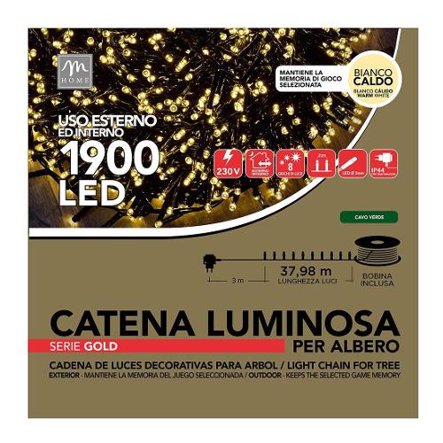 Filo Verde 1900 luci - MINILED Bianco caldo (38 + 3 mt) 8 Giochi di luce CHRISTMAS IP44 87709