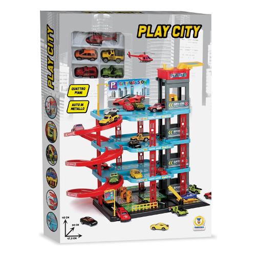 Garage Playset multipiano Play City con auto in metallo (47,5x30x46cm) TEO'S Assortito 80473