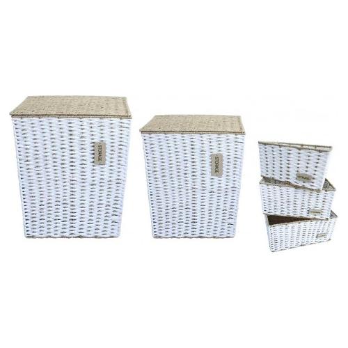 Set porta biancheria 2 pz con 3 cestini rettangolari BERTHA Bianco 0402425