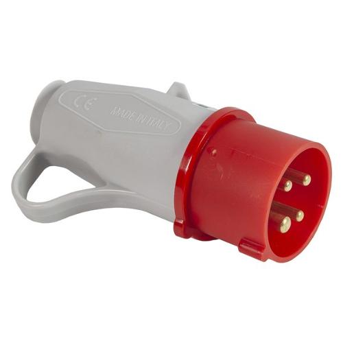 Spina elettrica con anello 3P+T 16A CEE IP44 per cavo assiale Rosso e Bianco 70010
