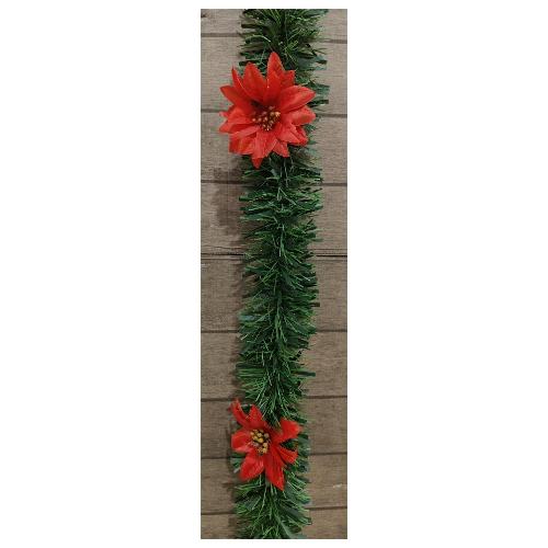 Ghirlanda Natale con fiori rossi (250cm) Verde 216726