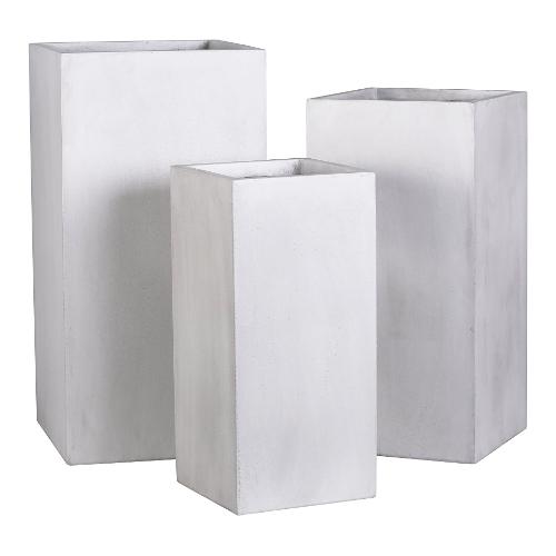 Set vasi alti per piante 3 pz quadri (28, 34, 40 cm) terracotta Bianco crema AP01624