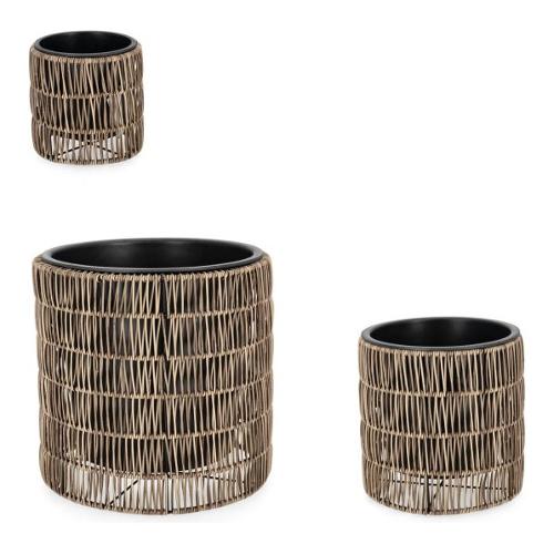 Set porta vasi piante 3 pz cilindri estraibili plastica AYUN Marrone 0790858