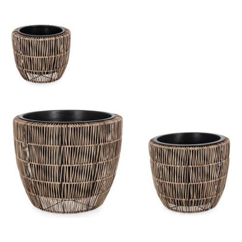 Set porta vasi piante 3 pz bombati estraibili plastica AYUN Marrone 0790857