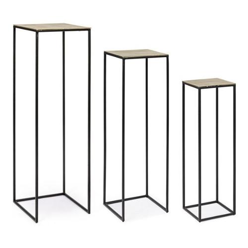 Set porta vasi piante 3 pz a colonna acciaio AMIRA Nero e Ottone anticato 0746693