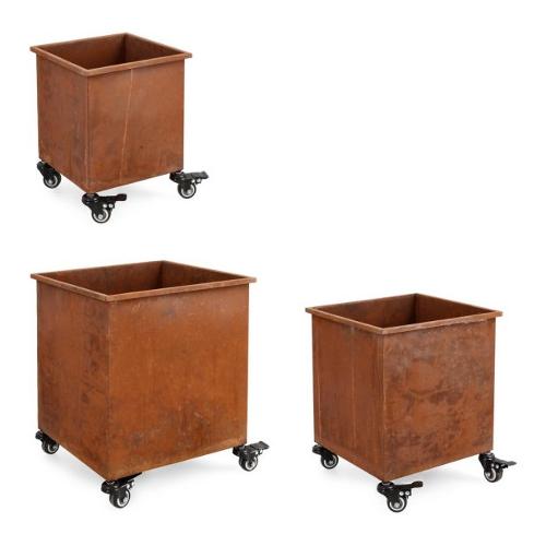 Set porta vasi piante 3 pz quadri con ruote acciaio HAIK Ruggine 0723976