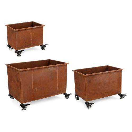 Set porta vasi piante 3 pz rettangolari con ruote acciaio HAIK Ruggine 0723972