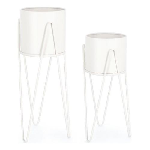 Set porta vasi piante 2 pz rialzati estraibili acciaio MADELYN Bianco 0723945