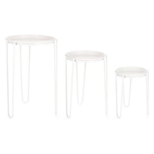 Set porta vasi piante 3 pz rialzati con vassoi removibili acciaio MADELYN Bianco 0723941