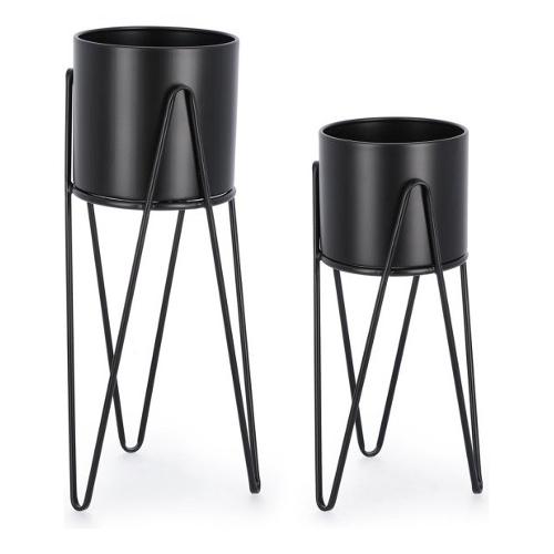 Set porta vasi piante 2 pz rialzati estraibili acciaio MADELYN Nero 0723942