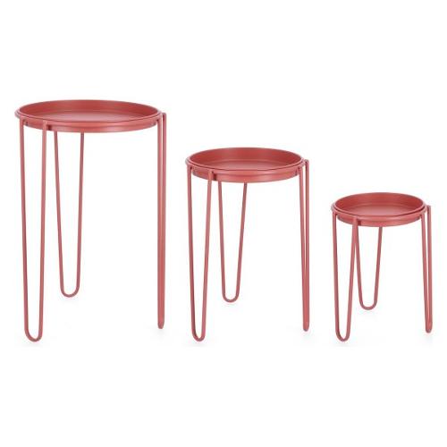 Set porta vasi piante 3 pz rialzati con vassoi removibili acciaio MADELYN Salmone 0723940