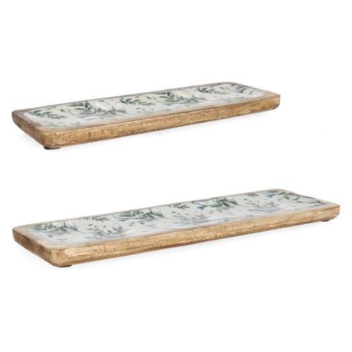 Set vassoi (38x12 e 46x15 cm) 2 pz Legno THARA Verde foglie 0550954