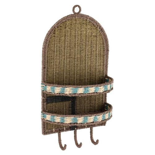 Porta oggetti (31x17x60cm) da parete 2P con 3 ganci KYA Turchese e Marrone 0141581