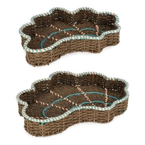 Set vassoi (44x30 e 50x38x6 cm) 2 pz Ferro KYA Marrone e Turchese 0141584