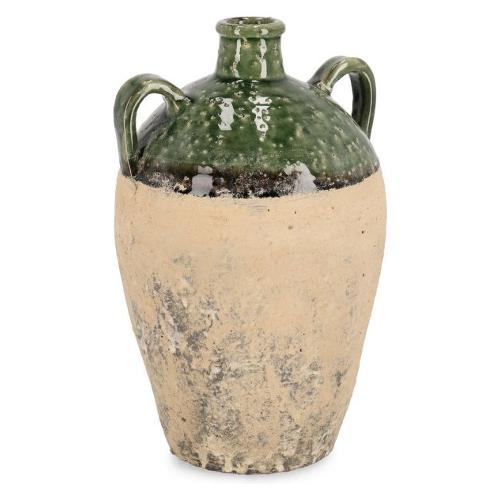 Vaso terracotta (21,5x19,5x33,5cm) Anfora 2 manici RUNE Verde e Beige 0792302