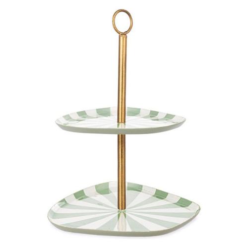 Alzata (27x31cm) decorativa 2 piani DONYA Verde e Bianco 0187168