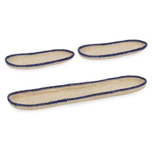 Centro tavola Fibra naturale Set 3 pz GIANG Naturale e Blu 0187136