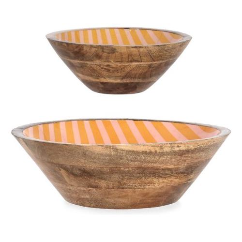 Insalatiera Legno Set 2 pz (25x10 e 30x14 cm) righe RELAX Naturale e Arancione 0551031