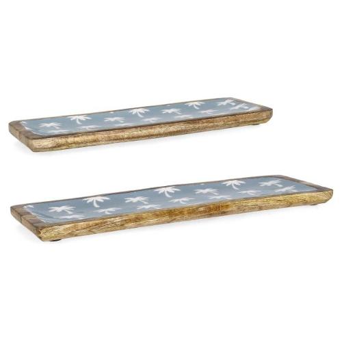 Set vassoi (38x12 e 46x15 cm) 2 pz Legno KERAN Azzurro decorato 0551011