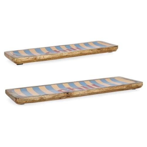 Set vassoi (38x12 e 46x15 cm) 2 pz Legno CHILL Azzurro rigato 0551028