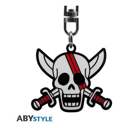 Portachiavi Skull Shanks metallo (40mm) ONE PIECE Cromo e Rosso ABYKEY645