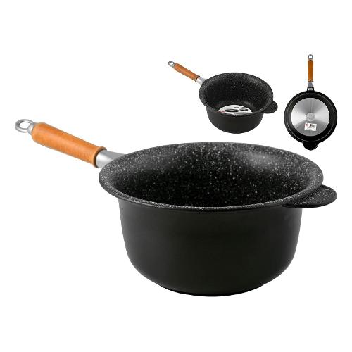 Paiolo (26cm) Alluminio antiaderente manico legno amovibile Nero 12.26