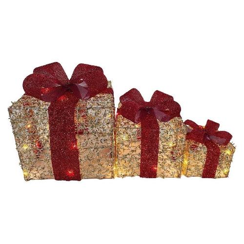 Pacchi regalo (3pz) 23 luci - LED Oro e Rosso 90171