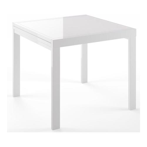 ARES Tavolo Allungabile Bianco lucido e Vetro bianco (90-180x90cm)