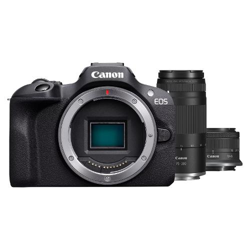 Fotocamera mirrorless 24,1Mpx APS C EOS R100 Kit RF S 18 45mm F4,5 6,3 IS STM + RF 75 300mm F4 5,6 Black 6052C120