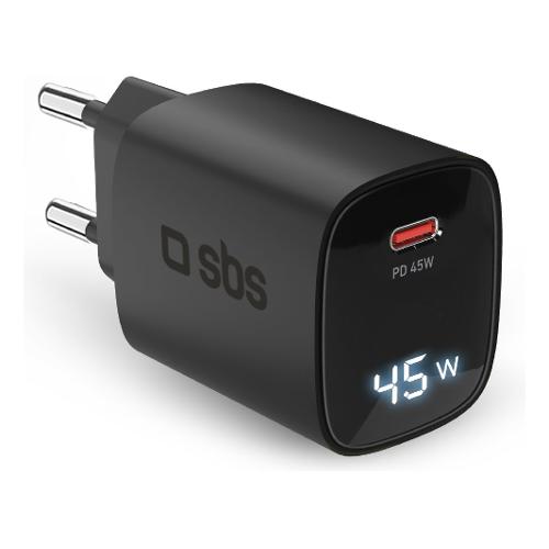 Caricabatterie USB Type-C LCD WALL CHARGER Black TETRGANLCD1C45K