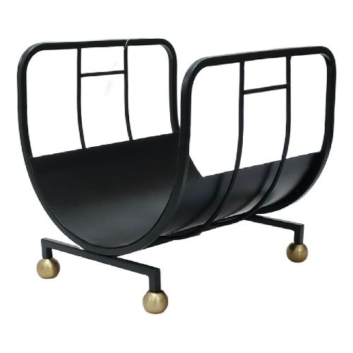 Porta legna Strong Design con piedi ottonati acciaio (36x33x37cm) Nero 28377