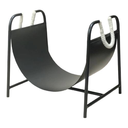 Porta legna Open Design manici pelle acciaio (41x31x35cm) Nero 28376