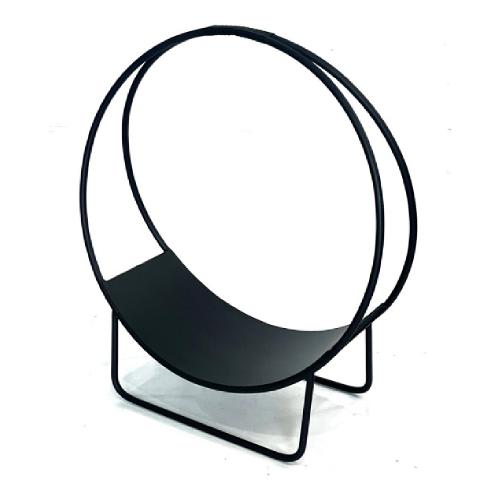 Porta legna Round Design manici pelle acciaio (50x23x56cm) Nero 21325