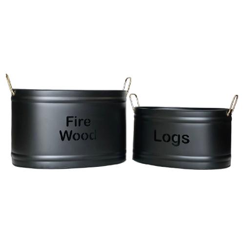 Porta legna Ovali set 2 pz (44x25 e 51x35 cm) manici ottonati acciaio Nero 28776