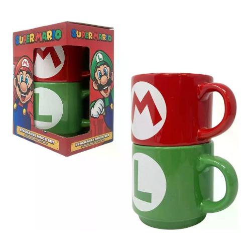 Set tazze ceramica 2 pz (280ml) Mug Initals Stackable SUPER MARIO Red e Green GP86738