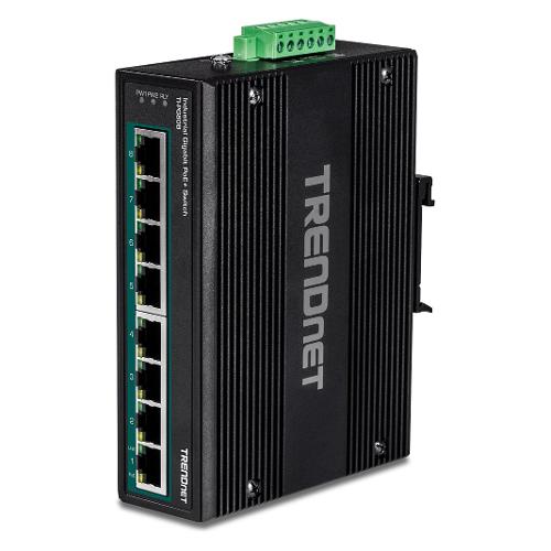 Switch di rete 8 porte INDUSTRIAL su guida DIN PoE+ Black TI PG80B Gigabit (1000Base-TX)
