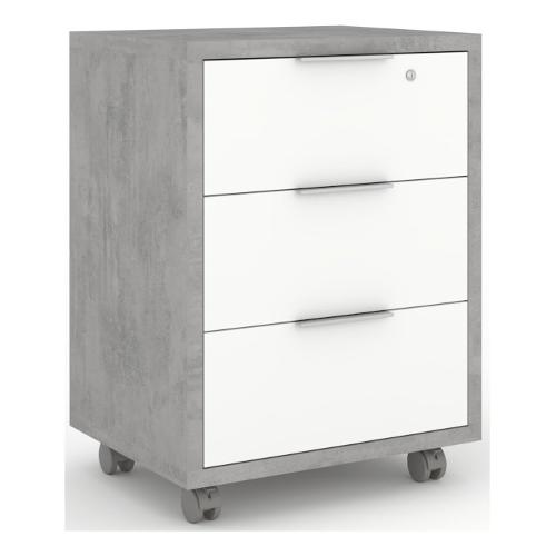 DOUBLE Db733 Cassettiera ufficio 3 Cassetti Cemento e Bianco neve (50cm)