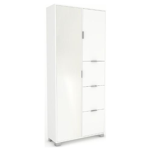 QUADRANTE 7424 Armadio 2 Ante battenti, Scarpiera 3 ante Bianco neve e Specchio (85cm)