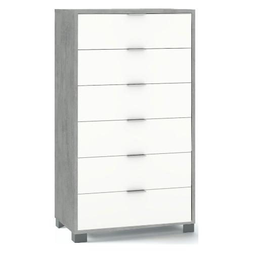 QUADRANTE 786 Cassettiera 6 Cassetti Cemento e Bianco neve (70cm)