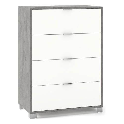 QUADRANTE 784 Cassettiera 4 Cassetti Cemento e Bianco neve (80cm)